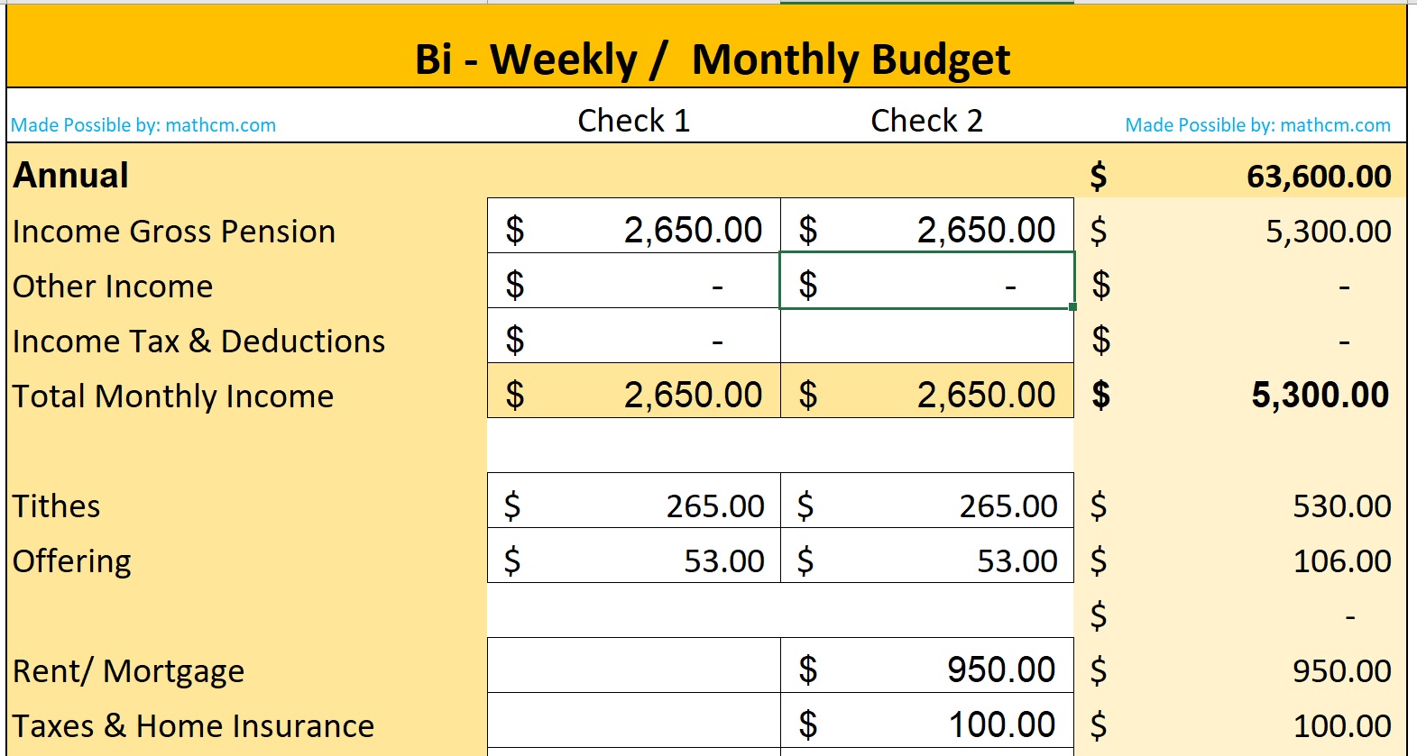 bi weekly budget calculator